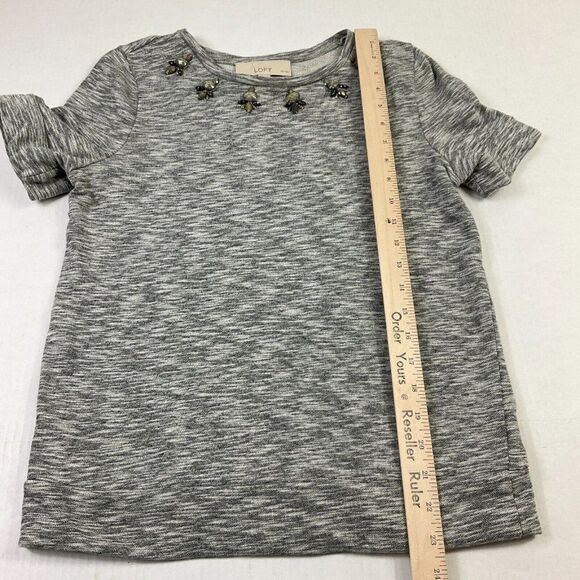 LOFT Womens Cotton Beaded Sweatshirt Gray Short Sleeve Pullover PS Petites - Picture 6 of 12